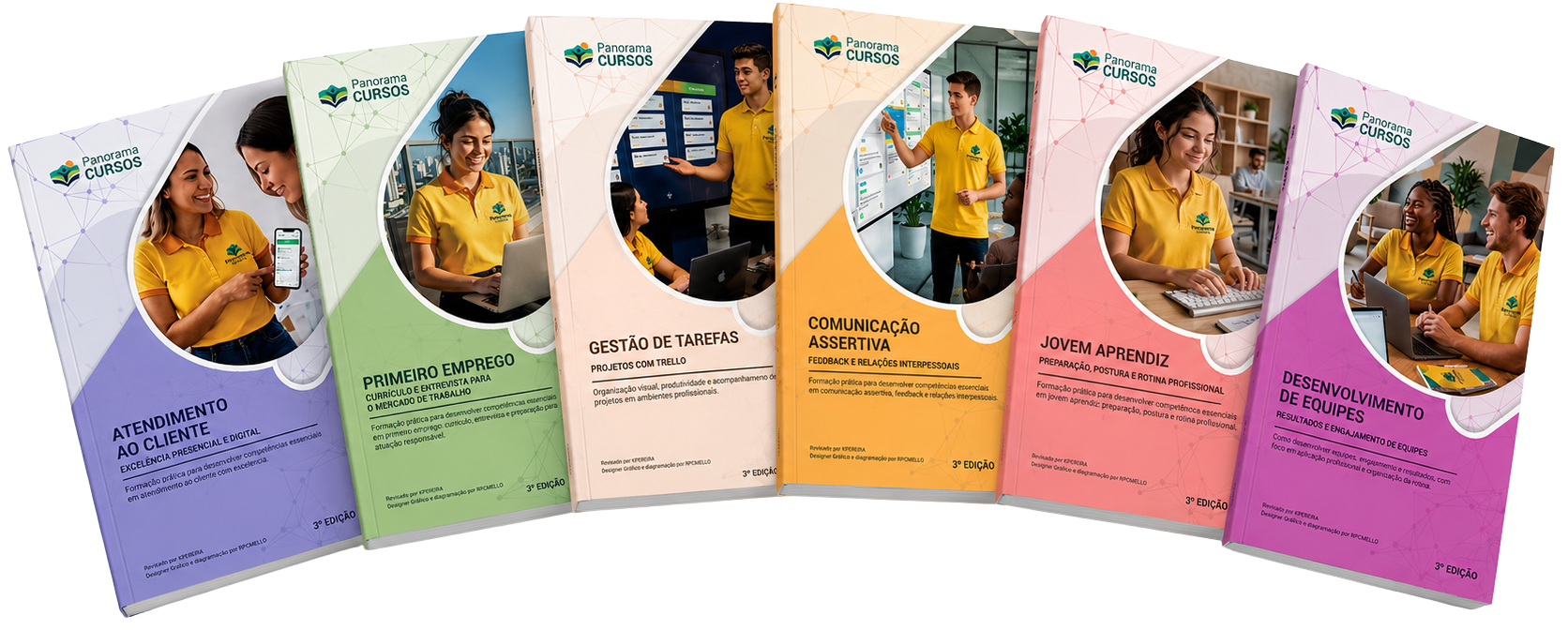 Mockup dos conteúdos disponíveis na plataforma Panorama Cursos