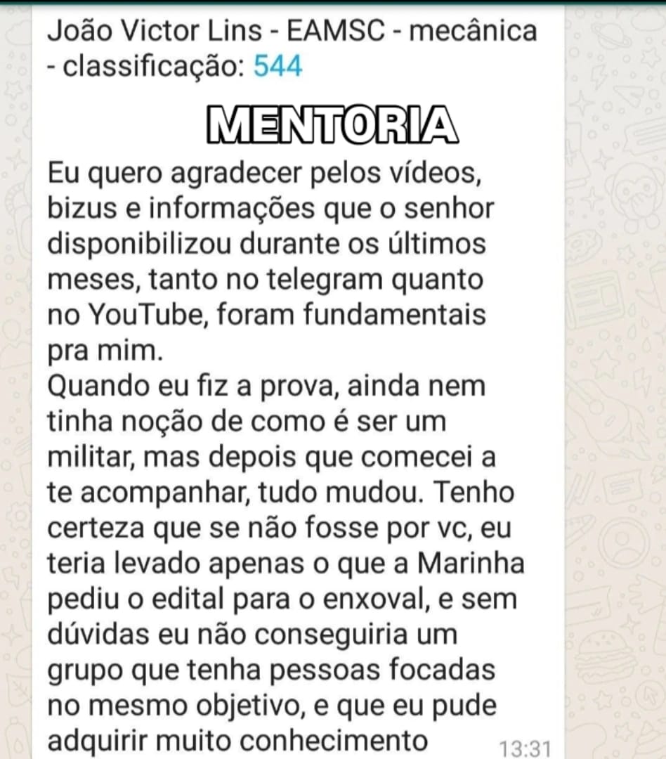 Depoimento de aluno
