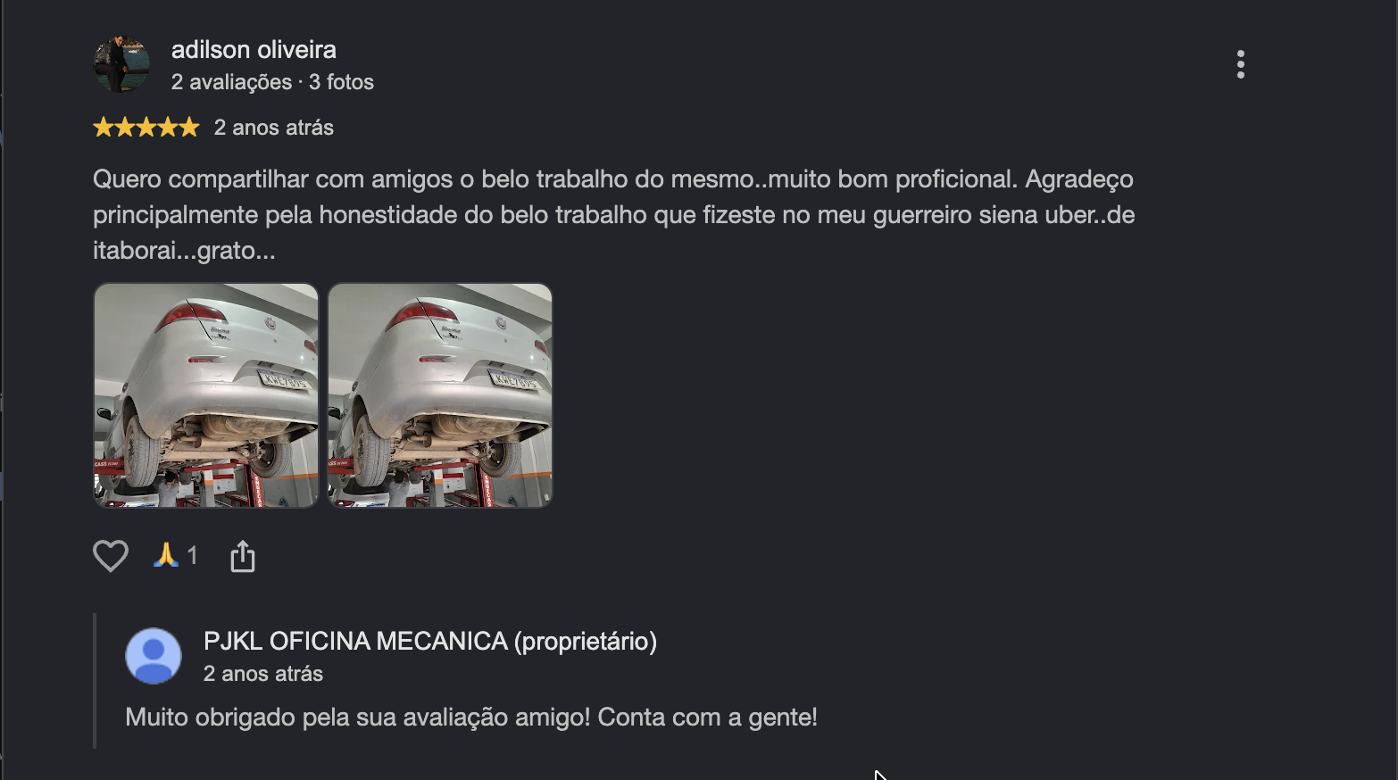 Depoimento de cliente da PJKL Oficina